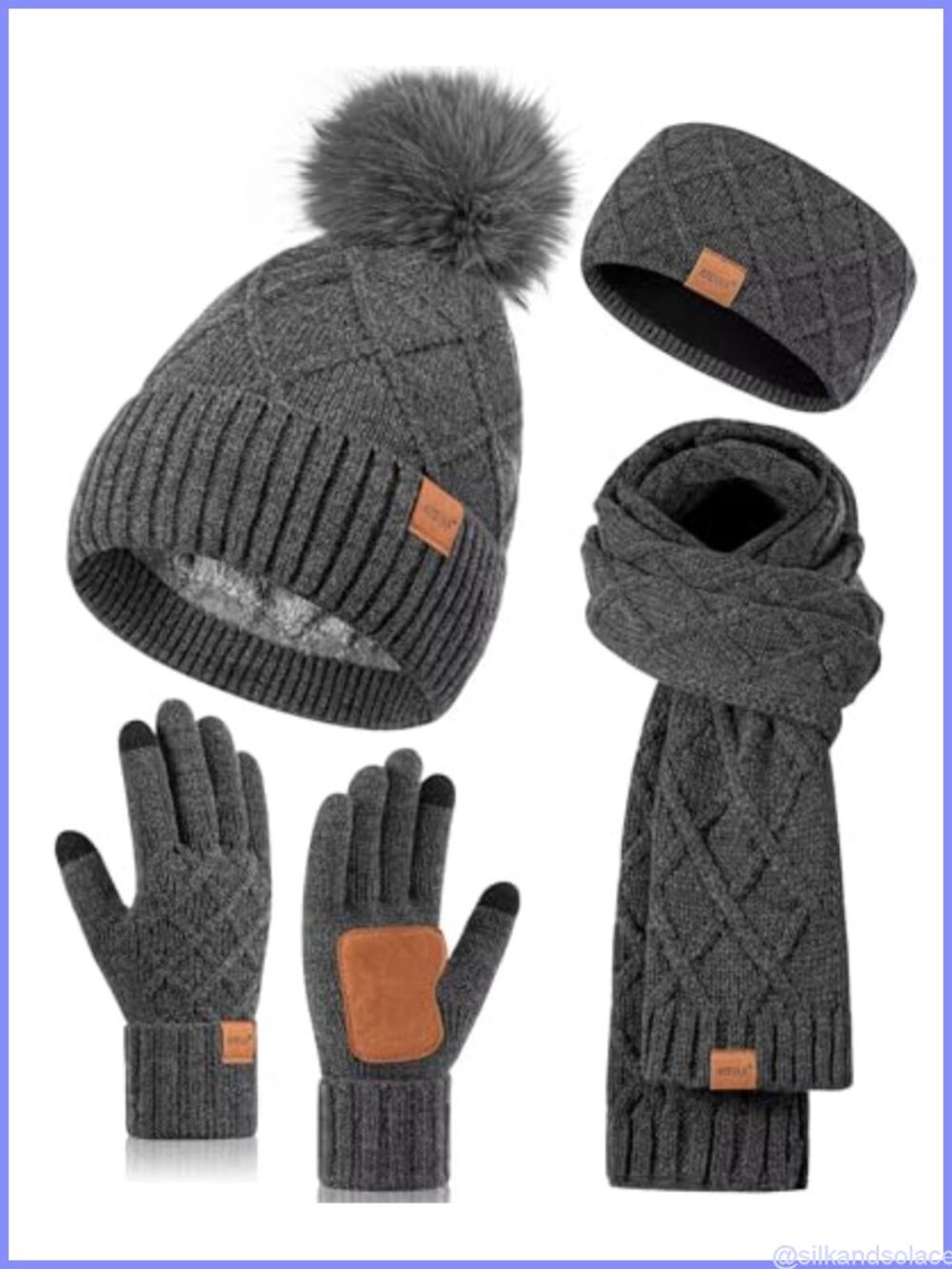 Womens 4 Piece Winter Set Fleece Lined Beanie Scarf Touchscreen Gloves Headband